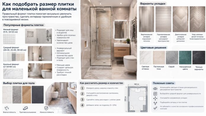 Как подобрать размер плитки для маленькой ванной комнаты: практические советы